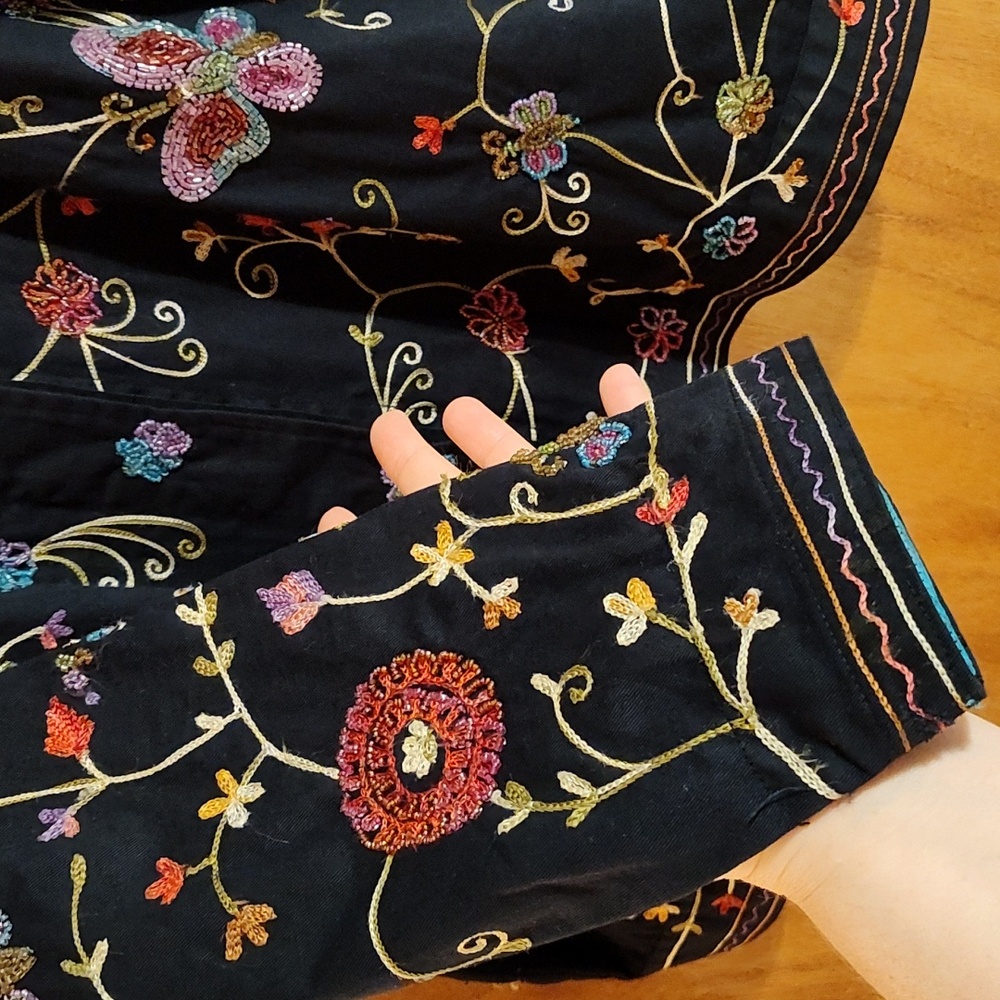 Stunning Quacker Factory Beaded Shacket Navy Embroidery Butterfly Cotton India L - Picture 11 of 16